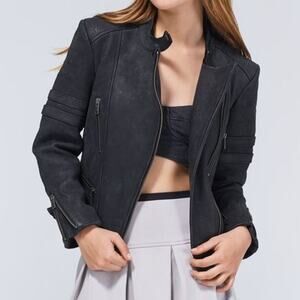 Wilfred Free Bobine Black Leather Jacket Biker Moto Lambskin Aritzia Womens Sz S